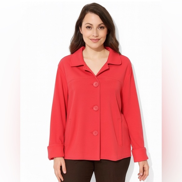 Chico’s Women’s Salmon Button-Front Jacket M Elegant Rayon Blend Made USA - Picture 1 of 6